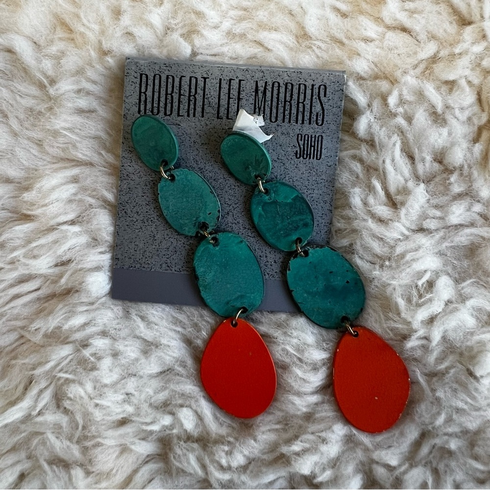 Robert Lee Morris Statement Dangle Earrings Teal Orange NWT